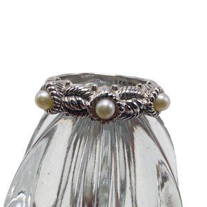 Judith Ripka 925 Sterling Silver Triple Pearl Ring Size 6.75